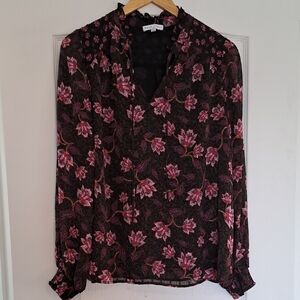Chic Black and Pink Floral Blouse